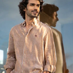 Sand Brown Linen Striped Shirt (Copy)