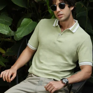 Lime Jacquard Striped knit T-Shirt